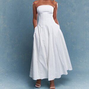 White Elegant Women's Corset Bust Pleated Bandeau Maxi Dress